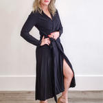 Long Sleeve Midi Wrap Dress - Black-dress- Hometown Style HTS, women's in store and online boutique located in Ingersoll, Ontario