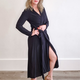 Long Sleeve Midi Wrap Dress - Black-dress- Hometown Style HTS, women's in store and online boutique located in Ingersoll, Ontario