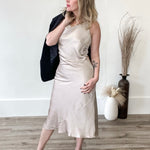 Cowl Satin Midi Dress - Champagne-dress- Hometown Style HTS, women's in store and online boutique located in Ingersoll, Ontario