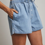 Denim Drawstring Shorts-Shorts- Hometown Style HTS, women's in store and online boutique located in Ingersoll, Ontario