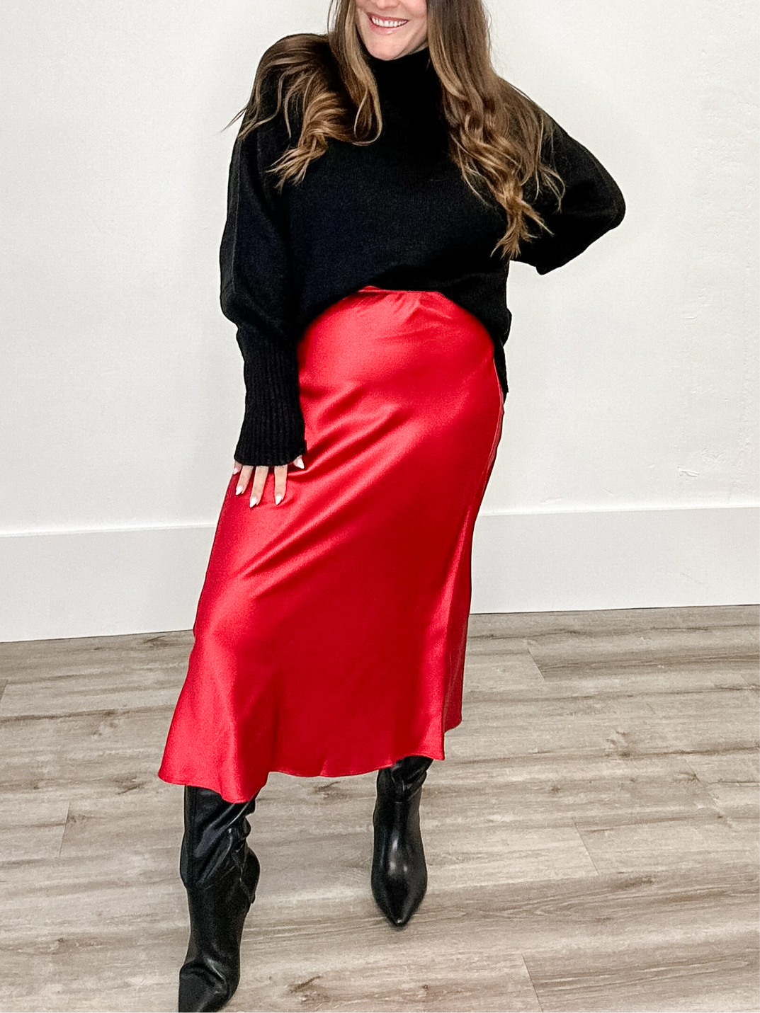 Satin Midi Skirt - Red-Skirt- Hometown Style HTS, women's in store and online boutique located in Ingersoll, Ontario