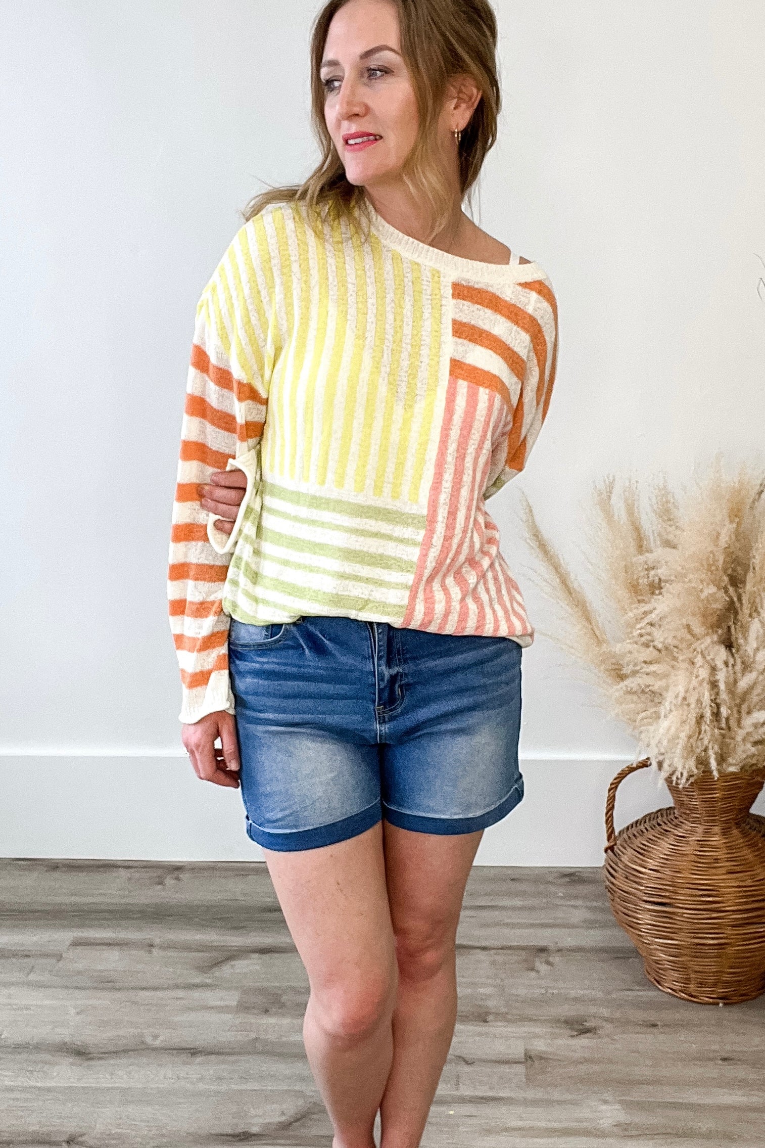 Striped Oversized Sweater Top - Lemon Mix-Sweater- Hometown Style HTS, women's in store and online boutique located in Ingersoll, Ontario