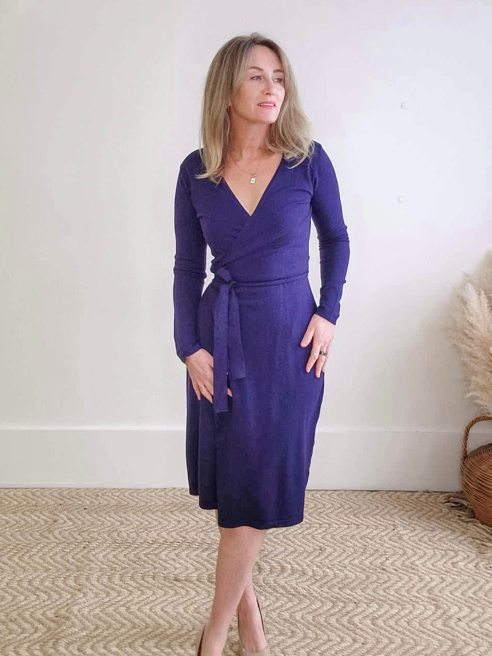 Long Sleeve Wrap Dress - Navy-dress- Hometown Style HTS, women's in store and online boutique located in Ingersoll, Ontario