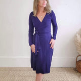 Long Sleeve Wrap Dress - Navy-dress- Hometown Style HTS, women's in store and online boutique located in Ingersoll, Ontario