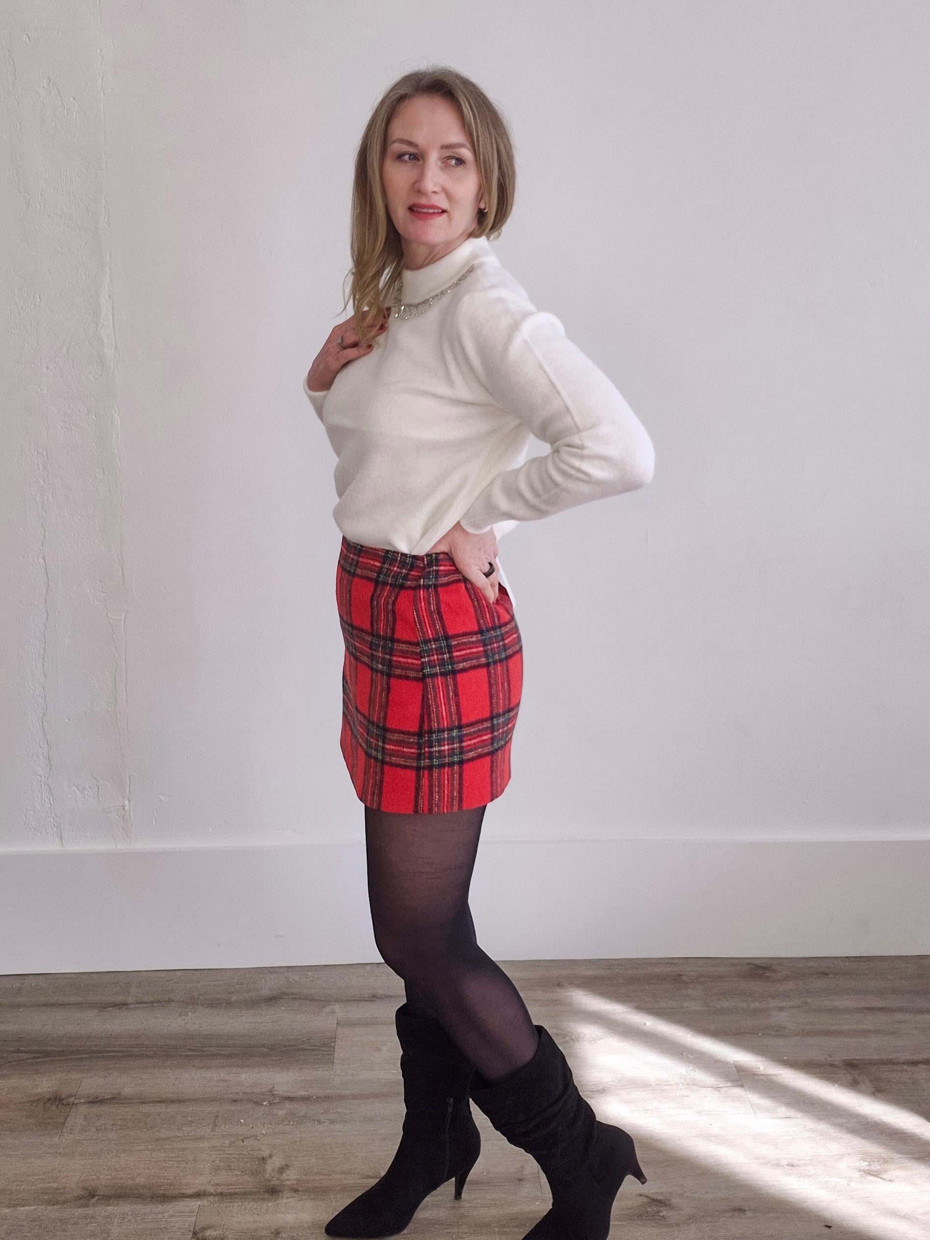 Holiday Plaid Skirt - Red-Bottoms- Hometown Style HTS, women's in store and online boutique located in Ingersoll, Ontario