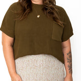 Short Sleeve Sweater Top - Olive-Tops- Hometown Style HTS, women's in store and online boutique located in Ingersoll, Ontario