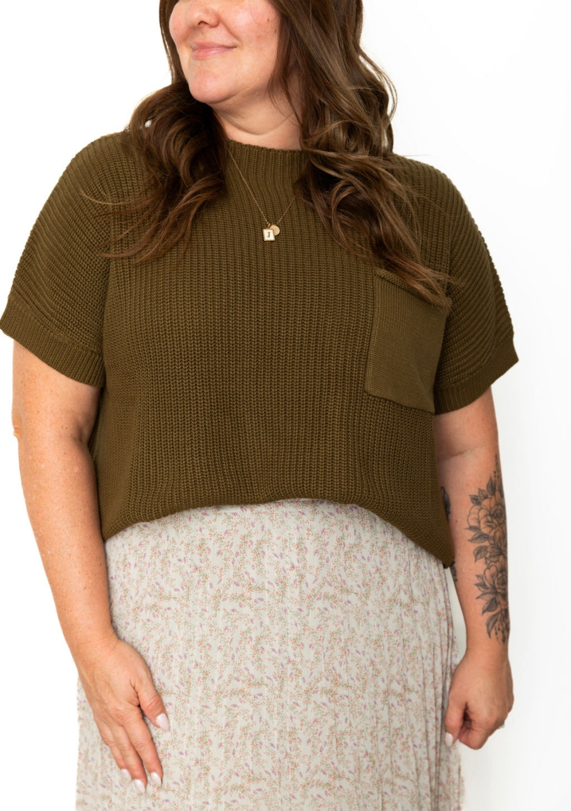 Short Sleeve Sweater Top - Olive-Tops- Hometown Style HTS, women's in store and online boutique located in Ingersoll, Ontario