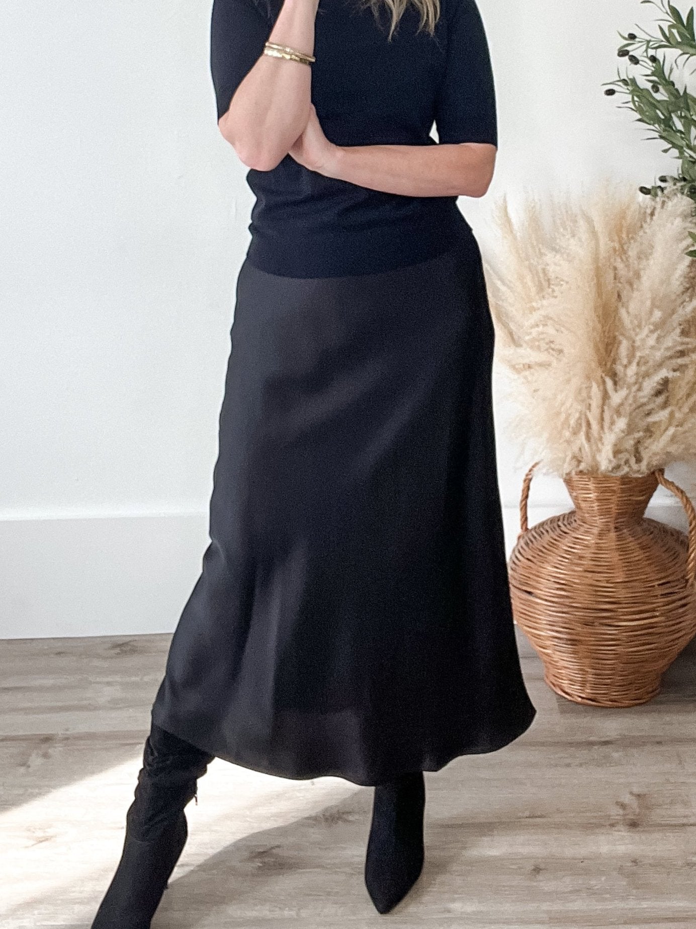 Satin-Like Maxi Skirt - Black-Skirt- Hometown Style HTS, women's in store and online boutique located in Ingersoll, Ontario