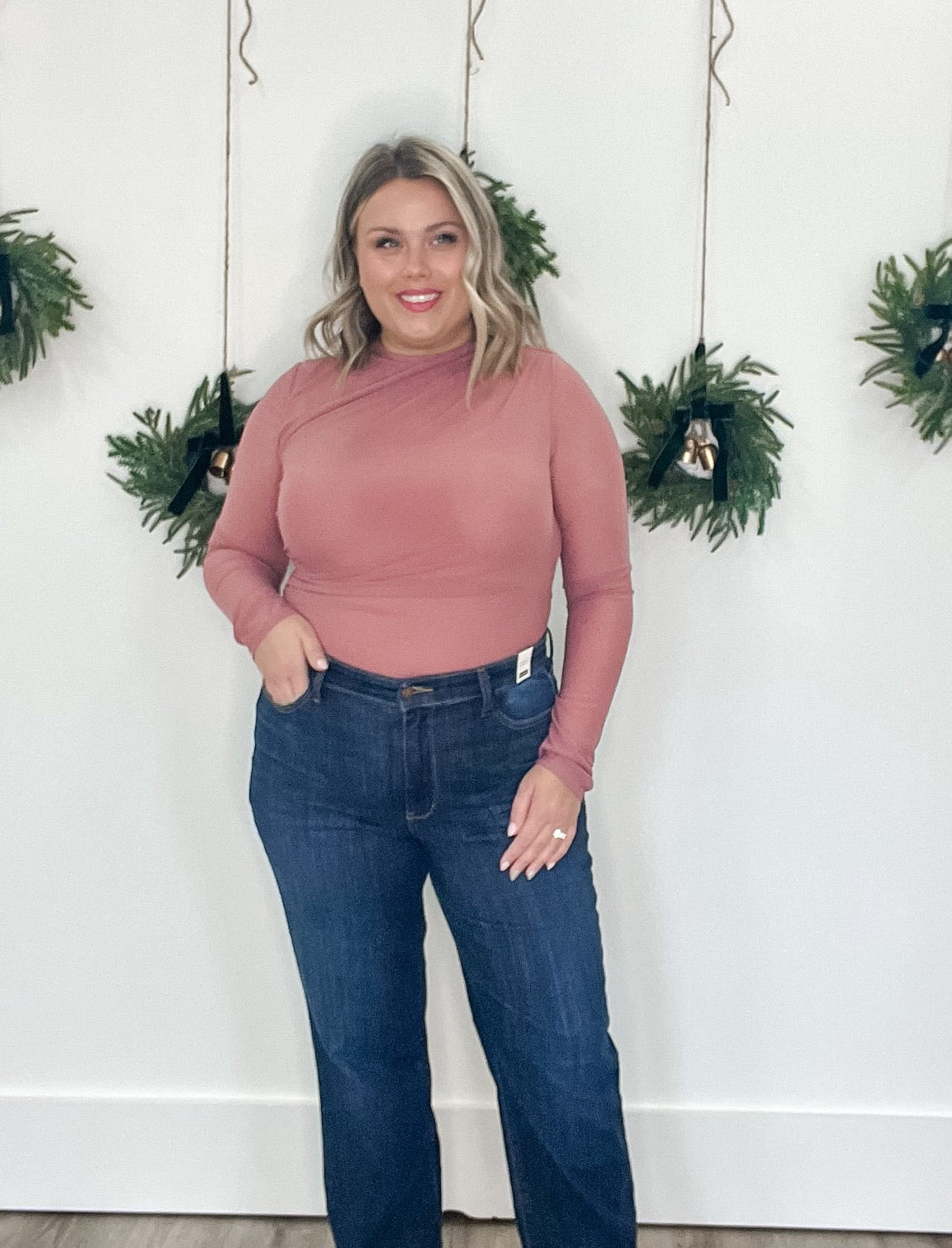 Ruched Mesh Bodysuit - Red Bean-blouse- Hometown Style HTS, women's in store and online boutique located in Ingersoll, Ontario