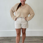 Striped Denim Shorts - Taupe-Shorts- Hometown Style HTS, women's in store and online boutique located in Ingersoll, Ontario