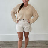Striped Denim Shorts - Taupe-Shorts- Hometown Style HTS, women's in store and online boutique located in Ingersoll, Ontario