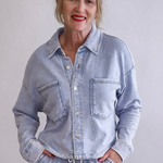 All Day Cropped Knit Jacket - Washed Indigo-Coats & Jackets- Hometown Style HTS, women's in store and online boutique located in Ingersoll, Ontario