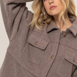 Fleece Terry Jacket - Mocha-Sweater- Hometown Style HTS, women's in store and online boutique located in Ingersoll, Ontario