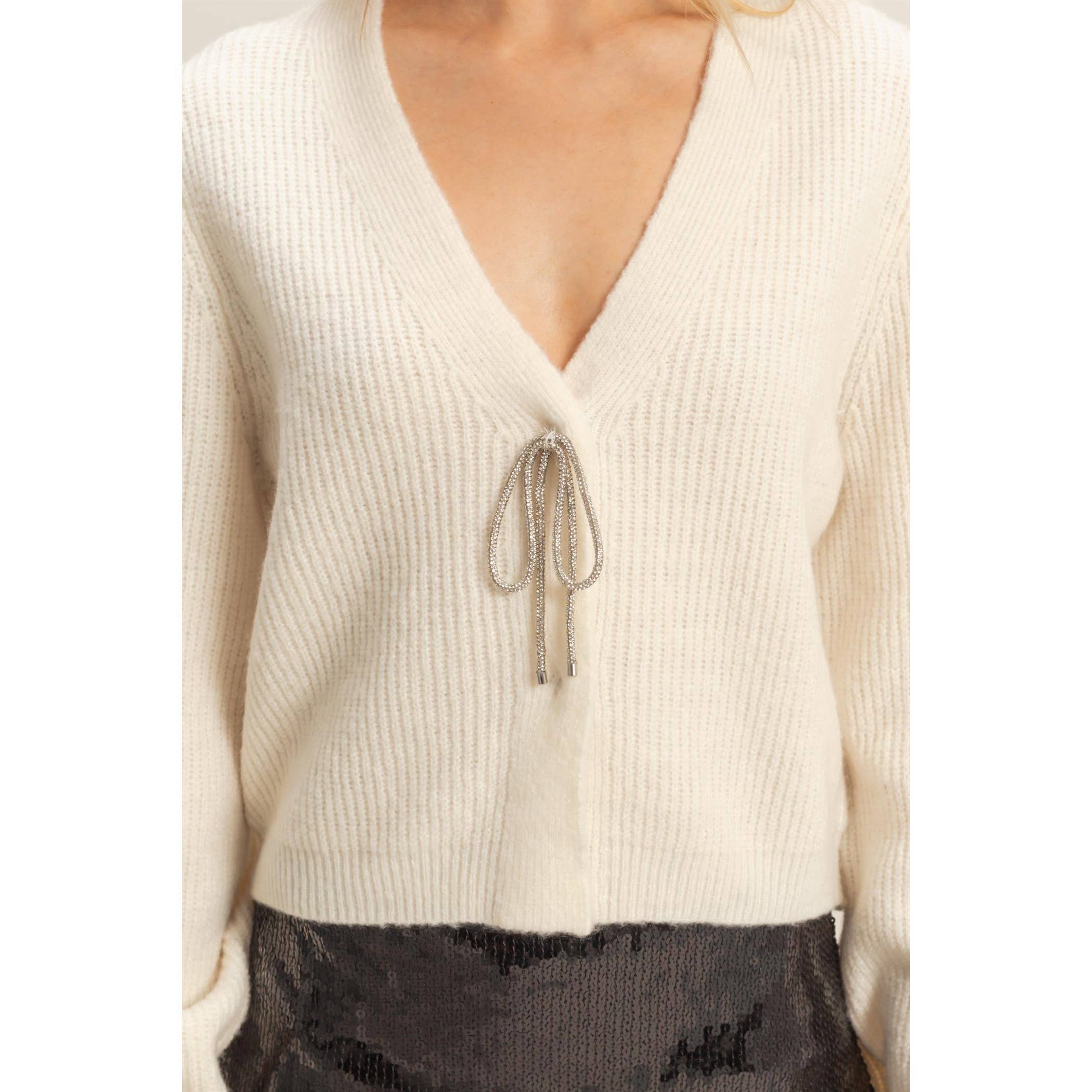 Sparkly Bow Cardigan - Cream-cardigan- Hometown Style HTS, women's in store and online boutique located in Ingersoll, Ontario