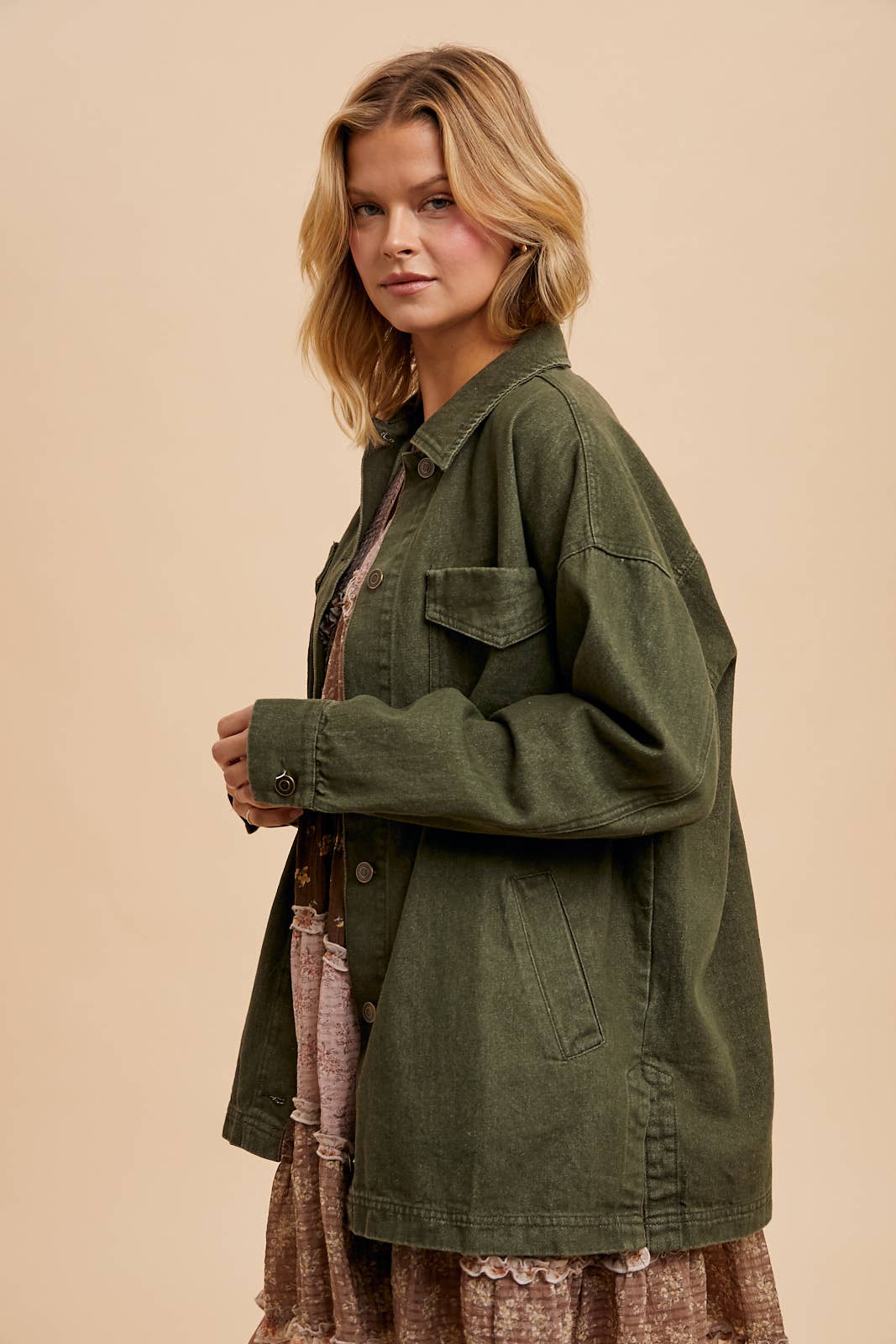 Barn Jacket/Utility Jacket - Olive-Coat & Jackets- Hometown Style HTS, women's in store and online boutique located in Ingersoll, Ontario