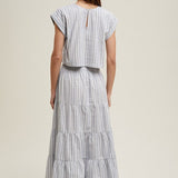 Striped Relaxed Crop top and Skirt Set - Blue-set- Hometown Style HTS, women's in store and online boutique located in Ingersoll, Ontario
