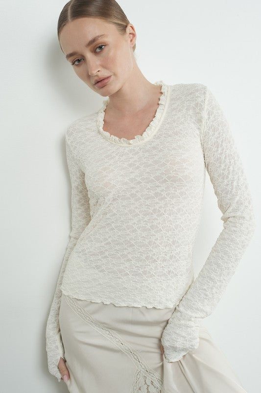 Floral Lace Top - Cream-Tops- Hometown Style HTS, women's in store and online boutique located in Ingersoll, Ontario