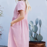 Cotton Button Down Midi Dress - Pink-dress- Hometown Style HTS, women's in store and online boutique located in Ingersoll, Ontario