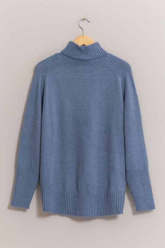 Long Turtle Neck Sweater - Blue-Sweater- Hometown Style HTS, women's in store and online boutique located in Ingersoll, Ontario