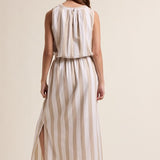 Striped Maxi Dress with Drawstring-Casual Dresses- Hometown Style HTS, women's in store and online boutique located in Ingersoll, Ontario