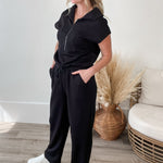 Scuba Half Zip Jumpsuit - Black-Jumpsuits & Rompers- Hometown Style HTS, women's in store and online boutique located in Ingersoll, Ontario