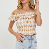 Gingham Ruffle Top-Tops- Hometown Style HTS, women's in store and online boutique located in Ingersoll, Ontario