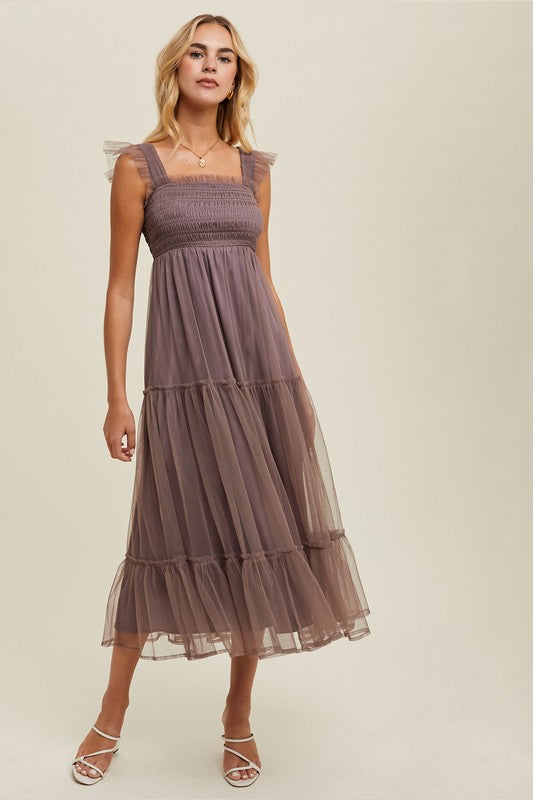 Organza Tiered Midi Dress - Midnight-dress- Hometown Style HTS, women's in store and online boutique located in Ingersoll, Ontario