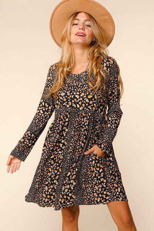 Babydoll Fall Floral Dress - Curvy-Dress- Hometown Style HTS, women's in store and online boutique located in Ingersoll, Ontario