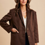 Oversized Longline Blazer - Chocolate Brown-Coat & Jackets- Hometown Style HTS, women's in store and online boutique located in Ingersoll, Ontario