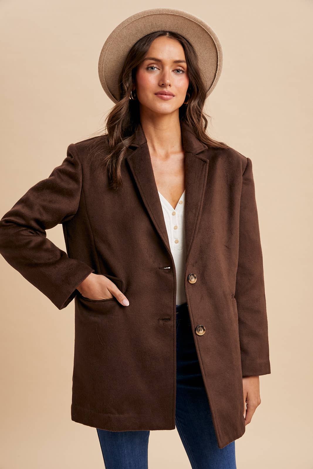 Oversized Longline Blazer - Chocolate Brown-Coat & Jackets- Hometown Style HTS, women's in store and online boutique located in Ingersoll, Ontario