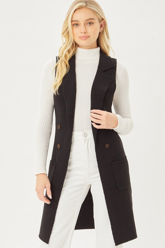 Cardigan Vest - Black-Vests- Hometown Style HTS, women's in store and online boutique located in Ingersoll, Ontario