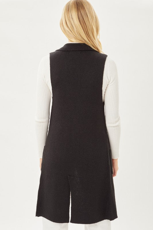 Cardigan Vest - Black-Vests- Hometown Style HTS, women's in store and online boutique located in Ingersoll, Ontario