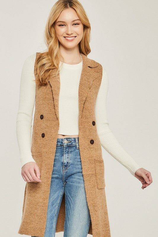 Cardigan Vest - Camel-Vests- Hometown Style HTS, women's in store and online boutique located in Ingersoll, Ontario