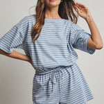 Striped Romper - Blue-Shorts- Hometown Style HTS, women's in store and online boutique located in Ingersoll, Ontario