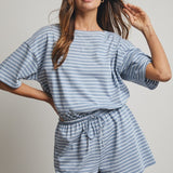 Striped Romper - Blue-Shorts- Hometown Style HTS, women's in store and online boutique located in Ingersoll, Ontario
