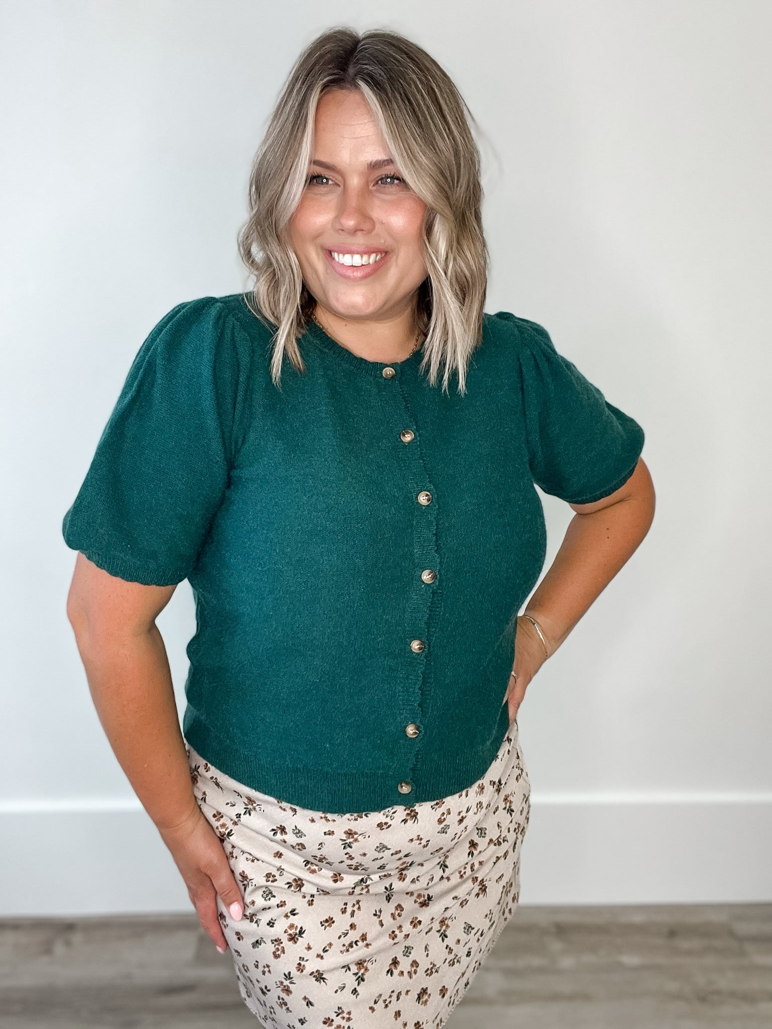 Puff Sleeve Button up Cardigan - Forest – Hometown Style Inc.