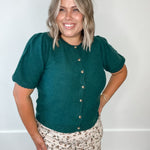 Puff Sleeve Button up Cardigan - Forest-Sweaters and Cardigans- Hometown Style HTS, women's in store and online boutique located in Ingersoll, Ontario