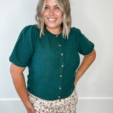 Puff Sleeve Button up Cardigan - Forest-Sweaters and Cardigans- Hometown Style HTS, women's in store and online boutique located in Ingersoll, Ontario