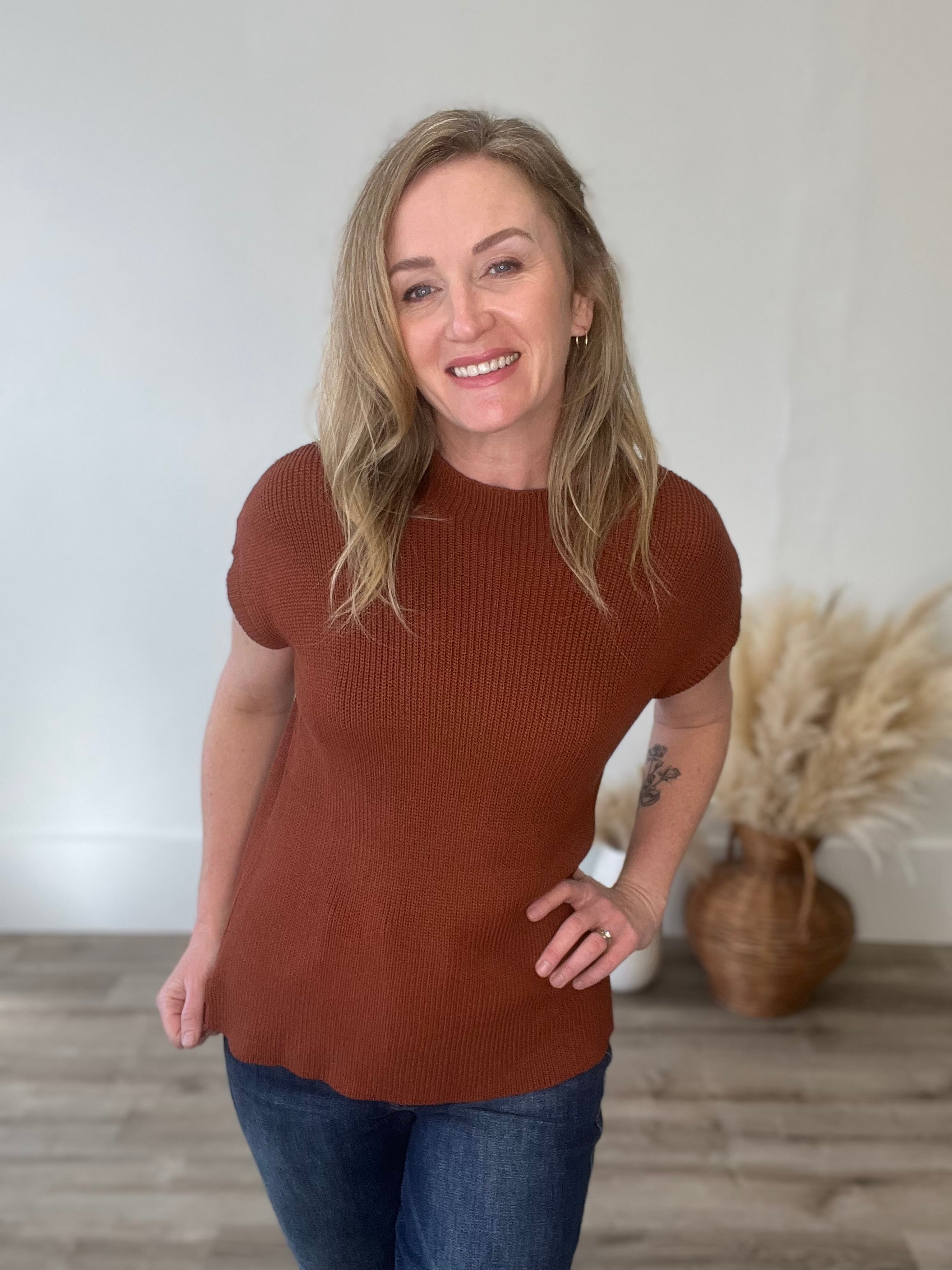 Mock Neck Sweater Top - Burlwood-tops- Hometown Style HTS, women's in store and online boutique located in Ingersoll, Ontario