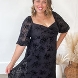 Velvet Floral Twist Front - Black-dress- Hometown Style HTS, women's in store and online boutique located in Ingersoll, Ontario