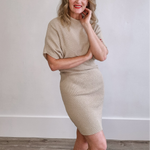 Dolman Sleeve, Knitted Mini Dress - Taupe-dress- Hometown Style HTS, women's in store and online boutique located in Ingersoll, Ontario