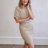 Dolman Sleeve, Knitted Mini Dress - Taupe-dress- Hometown Style HTS, women's in store and online boutique located in Ingersoll, Ontario