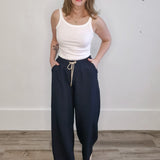 Jordan Drawstring Pant - Navy-Bottoms- Hometown Style HTS, women's in store and online boutique located in Ingersoll, Ontario