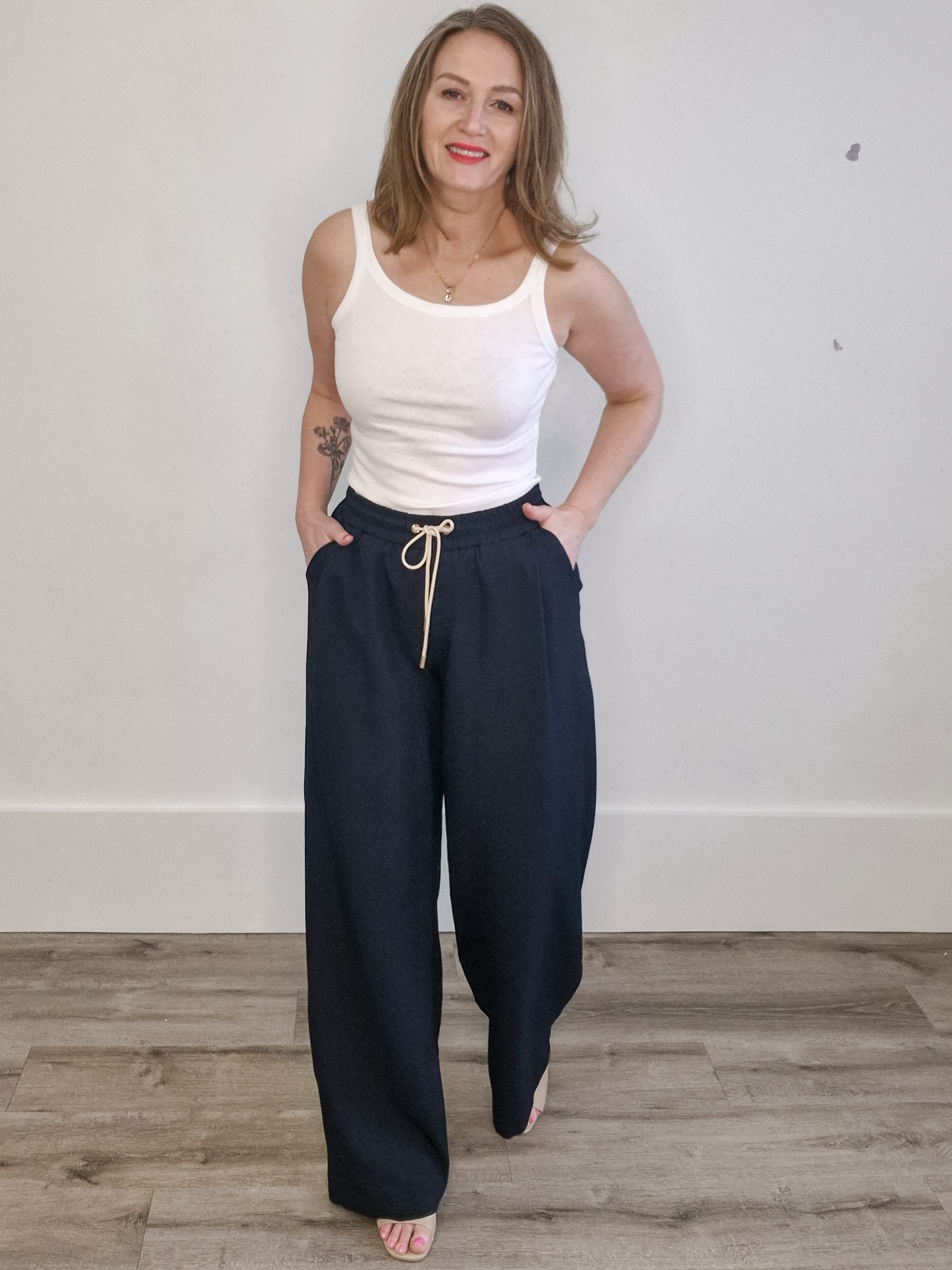 Jordan Drawstring Pant - Navy-Bottoms- Hometown Style HTS, women's in store and online boutique located in Ingersoll, Ontario