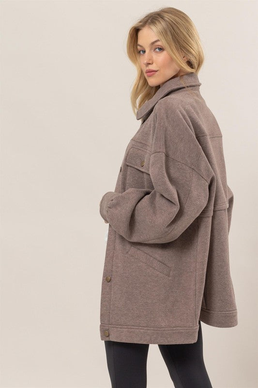 Fleece Terry Jacket - Mocha-Sweater- Hometown Style HTS, women's in store and online boutique located in Ingersoll, Ontario