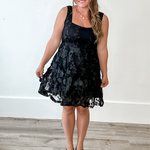 Square Neck 3D Floral Lace Mini Dress - Black-Special Occasion Dress- Hometown Style HTS, women's in store and online boutique located in Ingersoll, Ontario