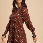 Polka Dot Ruffled Mini Dress - Brown-Special Occasion Dresses- Hometown Style HTS, women's in store and online boutique located in Ingersoll, Ontario