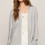 REESE BUTTON UP STRIPED TOP - Eclipse-Casual Tops- Hometown Style HTS, women's in store and online boutique located in Ingersoll, Ontario