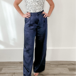 Satin Trousers - Navy-dress pants- Hometown Style HTS, women's in store and online boutique located in Ingersoll, Ontario