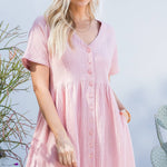 Cotton Button Down Midi Dress - Pink-dress- Hometown Style HTS, women's in store and online boutique located in Ingersoll, Ontario